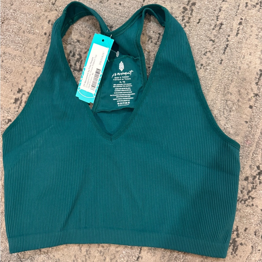 Free People Ribbed V-Neck Crop Top in Teal Green